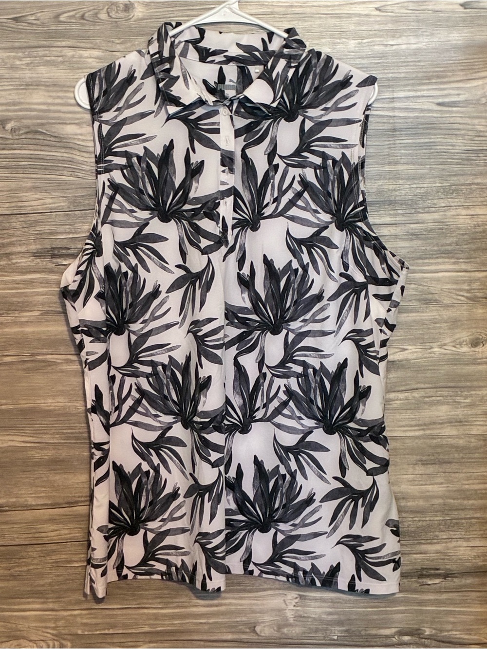 Puma Sleeveless Floral Print Collared Top - Black on White